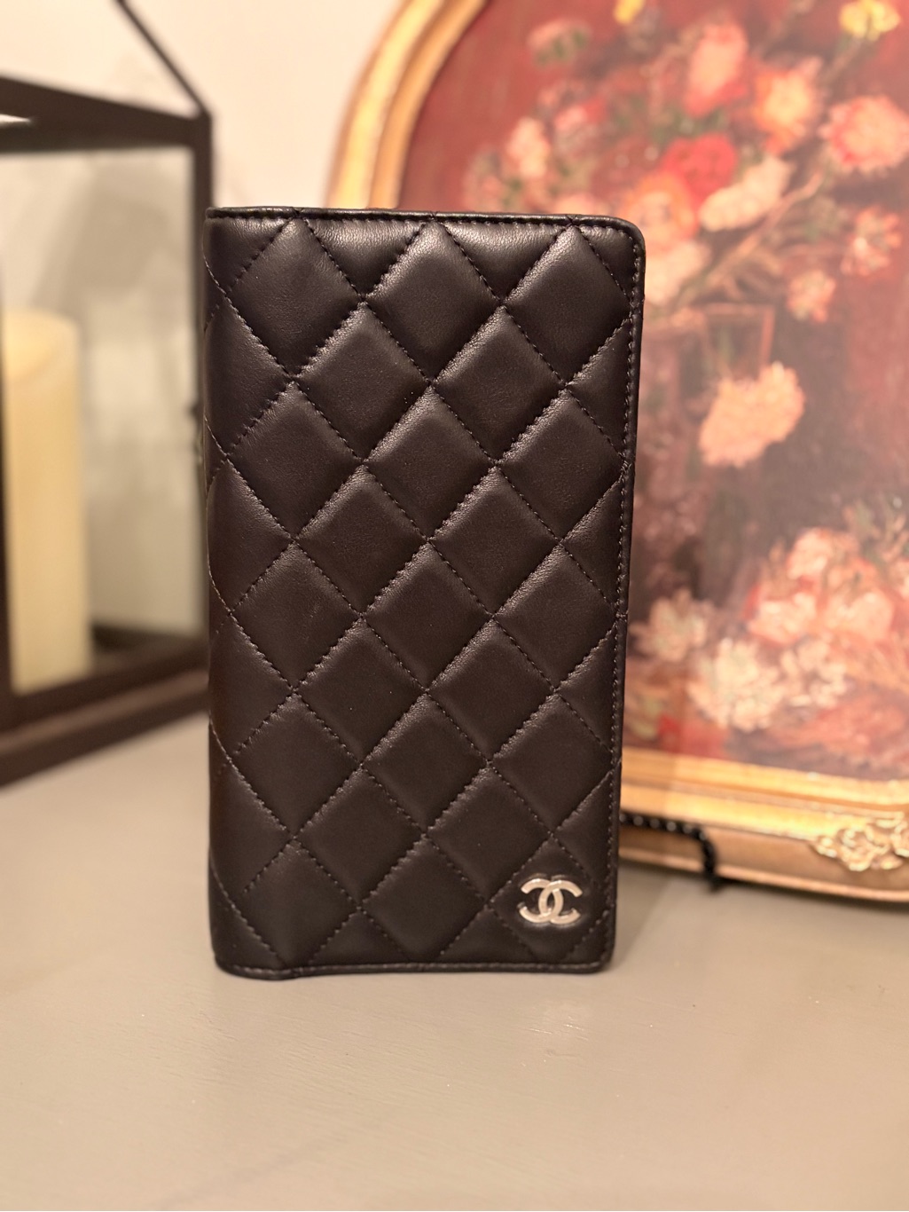 Chanel Black Quilted Lambskin Agenda Holder/ Checkbook Long Wallet